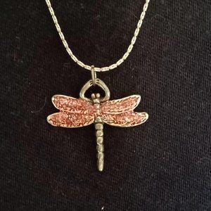 Sparkly Pink Dragonfly Necklace